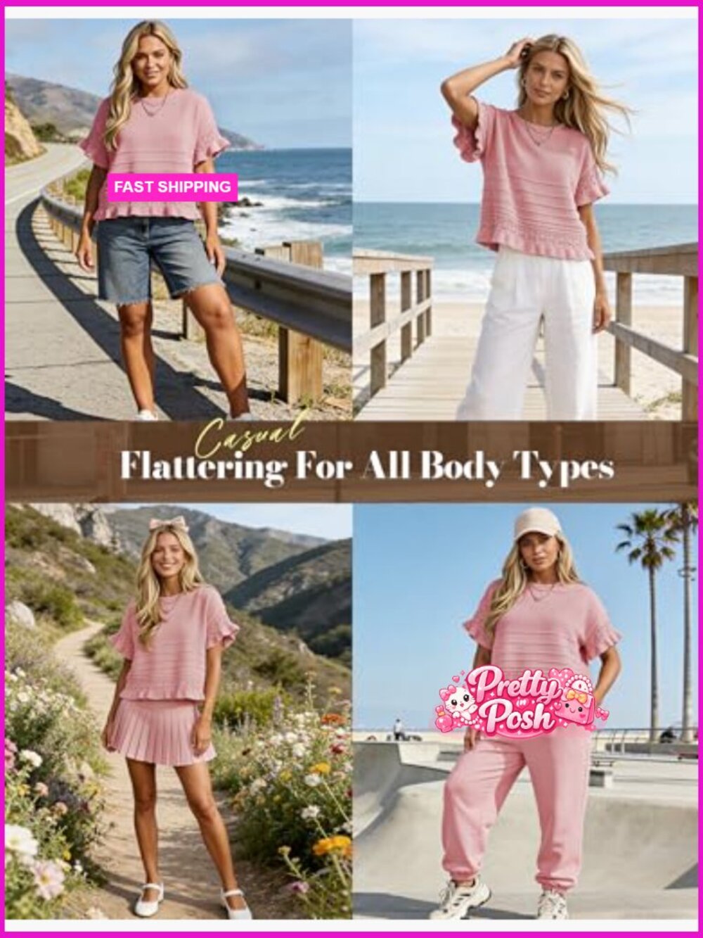 Short Sleeve Crochet Pullover Sweater with Ruffled Hem Crew Neck Summer Fall - Picture 6 of 7